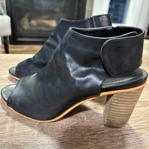 Black Leather Open-Toe Ankle Boots
